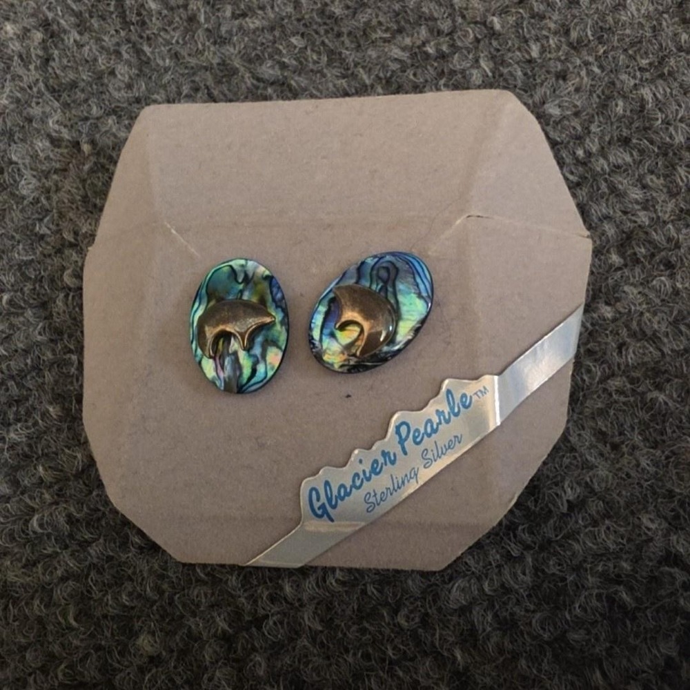 Glacier Pearle Abalone Dolphin Stud Earrings Sterling Silver Sea Life Jewelry